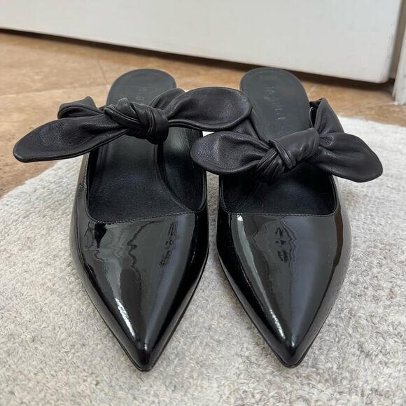 M. Gemi The Lasso Black Patent Leather Tie Kitten Heels Size 9 - Picture 4 of 12